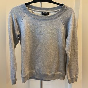 APC light grey sweatshirt with gold embroidered “Paris” lettering.